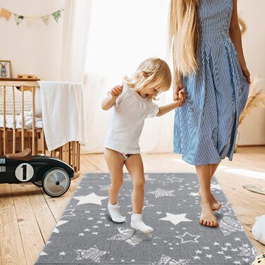 Килим pay Дитяча кімната - Сірий - 80x150см - Ігровий килимок із зоряним небом Дитячий килимок з коротким ворсом - Oeko-Tex Standard 100 80 x 150 см Сірий