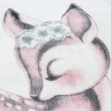 Домашній дитячий килим з коротким ворсом, килим для дитячої кімнати з оленям Бембі, рожевий, білий, колір рожевий, Розмір (160 см круглий, рожевий)