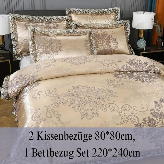 Комплект постільної білизни Beyeutao Satin 3 шт. , сірий, 200х200см, наволочка 80х80, шампанське золото