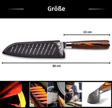 Ніж кухарський Santoku XL (30 см) Wolfblood з дамаської сталі 67 шарів, професійний, з дерев'яною ручкою, подарункова коробка та захист леза