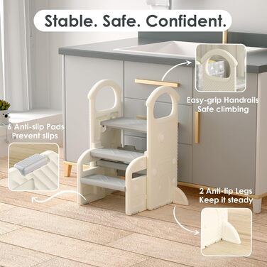 Дитячий тривалий стільчик Hoopyosms з регулюванням висоти, складний, з поручнями, антиковзкий, для ванної та кухні, сірий