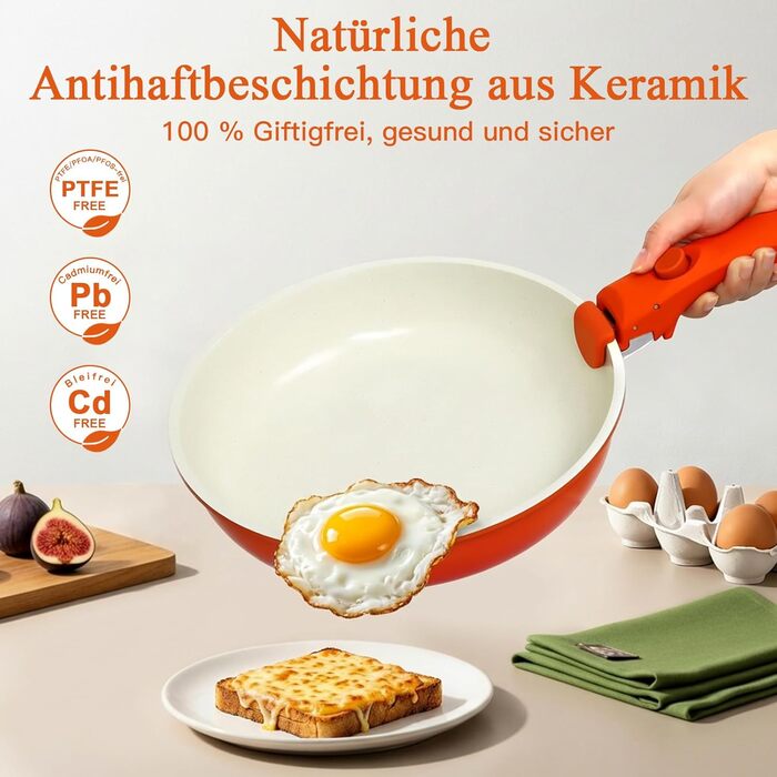 Набір каструль та сковорідок GiPP 11 предметів з знімними ручками, антипригарне покриття, кераміка, для всіх типів плит, духовка, оранжевий градієнт