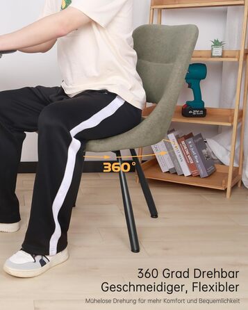 LEWE Комплект з 6 обертових стільців для їдальні, кухонних, вітальні та спальні, ергономічні, без підлокітників, з тканини кашемір, сіро-зелений