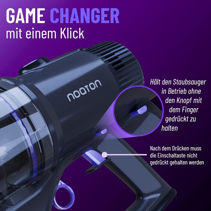 Бездротовий пилосос Noaton AVC600 Deluxe з акумулятором, 50000 Па, 600 Вт, автоматичний режим, до 85 хв роботи, 220 AW, LED дисплей, док-станція, HEPA фільтр, для твердих поверхонь, килимів та шерсті тварин