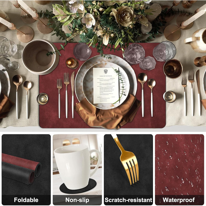 Підставки під гаряче та серветки під тарілку з екошкіри, 6 шт. | Стійкі до гарячого, неслизькі, для кухні та обіднього столу | Зелено-сірий набір