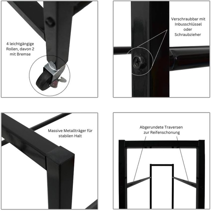 Стелаж для шин PROREGAL CARRERO 104x55x40 см - 8 шин на 2 рівнях, чорний, для гаража, майстерні, складу