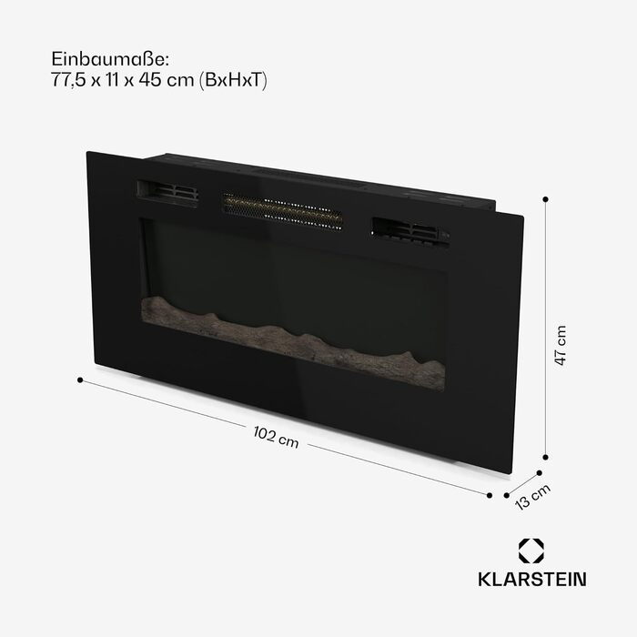 Електрокамін Klarstein Galeras Smart 1800 Вт, LED-полум'я, з додатком та пультом, регульовані кольори й яскравість, захист від перегріву, настінний, чорний, 102x47x13 см