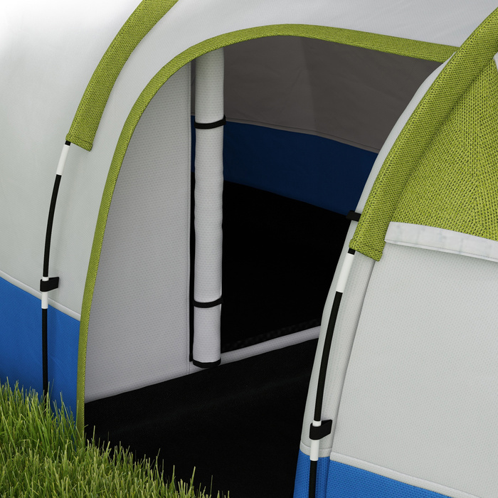 Outsunny Camping Tent, Тунельний намет для 3 осіб, з легким гачком, тент, 2 кімнати, вітрозахисний сімейний намет із сумкою для перенесення, 2000 мм водовідштовхувальний висувний намет для кемпінгу, саду, зелені