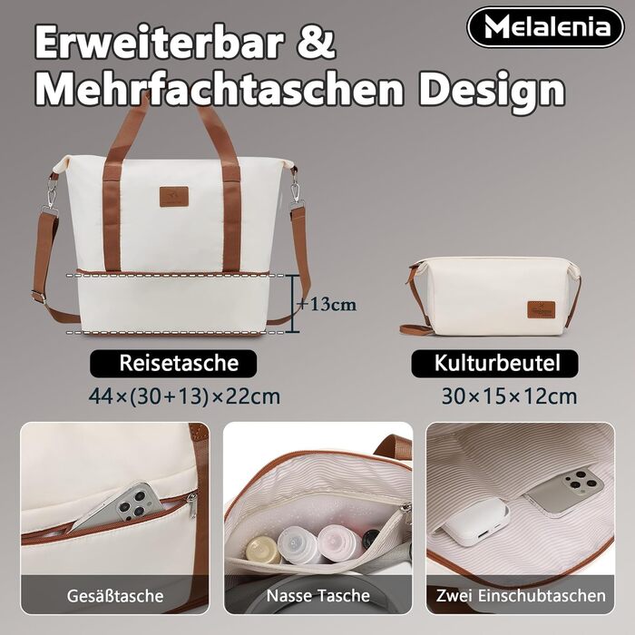 Набір легких валіз Melalenia (7 предметів), жорстка оболонка, 4 колеса, TSA-замок, білий колір (включає косметичку, дорожню сумку та несесер)