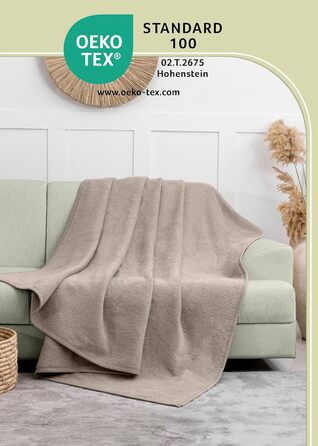 Плед LAYENBURG Premium з бавовни 150x200 см, Oeko-Tex 100, бавовняний, м'який плед для дому, на диван, софу (Taupe)