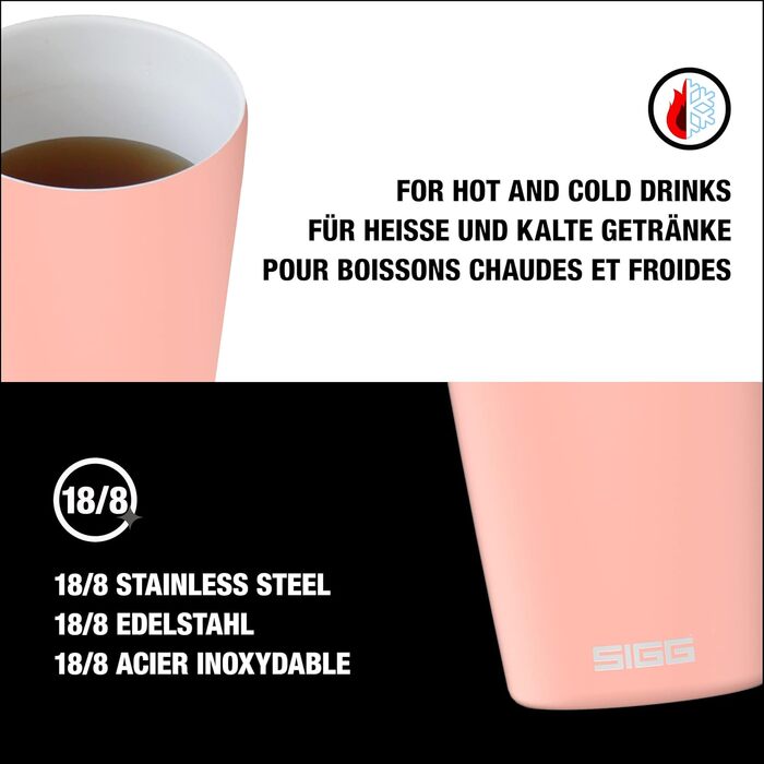 Кавова чашка SIGG Neso Pure Ceram з Tritan-кришкою, нержавіюча сталь 18/8, 0.3/0.4L, миється в посудомийній машині, BPA-free, рожевий колір