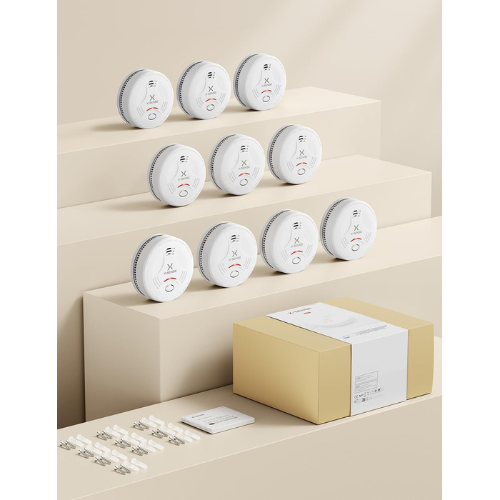 X-Sense Детектор диму 10 років батареї, пожежний сповіщувач з сертифікацією TÜV Rheinland, з функцією вимкнення звуку та самотестування, SD11, набір 5 шт. Білий (10 шт, Білий)