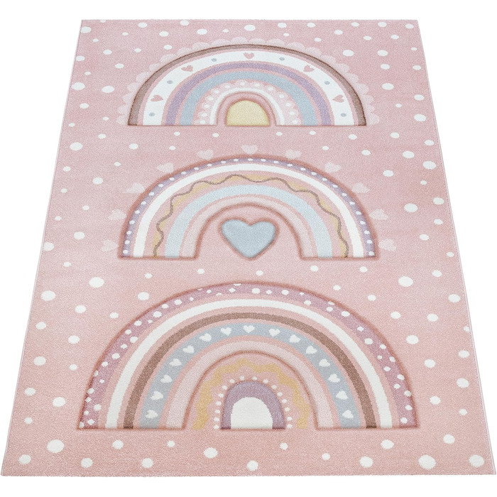 Дитячий килимок Heart Points Pink Cream Grey, 80x150 см (120 см Круглий)