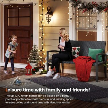 Садова лавка Udpatiо з ротангу для тераси, балкона та саду, чорна 123x63x86 см, витримує до 320 кг