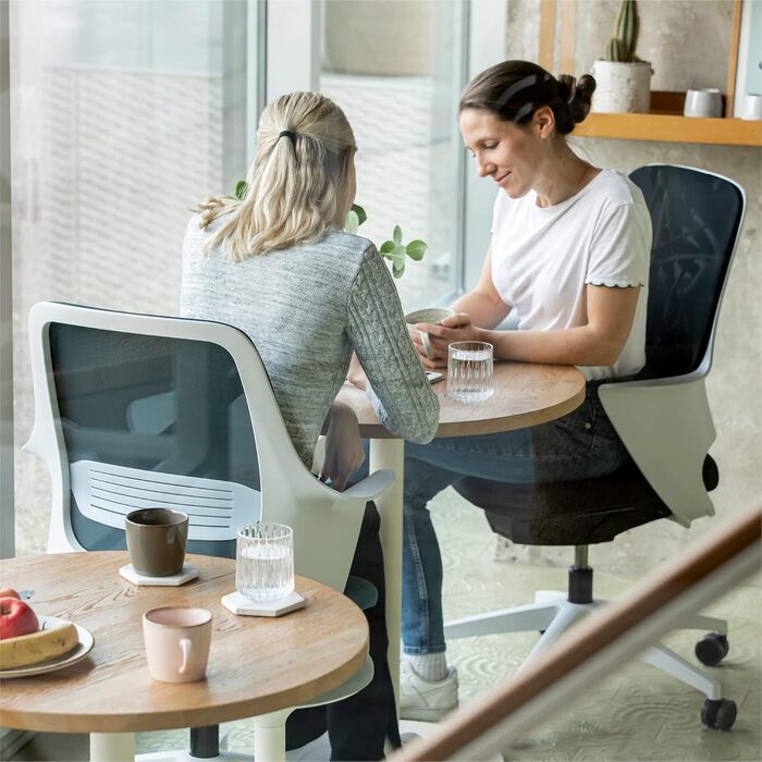 Ергономічне крісло Ergotopia WellBack, Made in Germany, з підтримкою попереку та синхромеханікою для офісу та дому. Рама: білий, оббивка: сірий (Рама: білий - оббивка: блакитний)