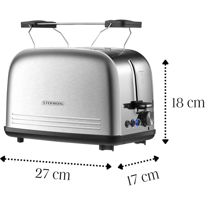 Тостер з нержавіючої сталі з насадкою для булочок Тостер 2 скибочки Тостер з подвійним отвором 7 кроків 4 Функції Тостова машина Шухляда для крихт