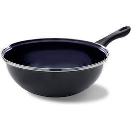 Індукційна сковорода з емальованої сталі, 28 см, безпечна для духовки та приготування їжі до 160 C, можна мити в посудомийній машині, без PFAS, чорна, синя (28 см wok)