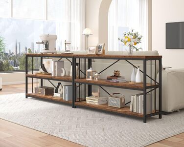 Низька полиця для книг IBF з 3 ярусами, індустріальний стиль, метал та дерево, 120x34x74 см, коричневий