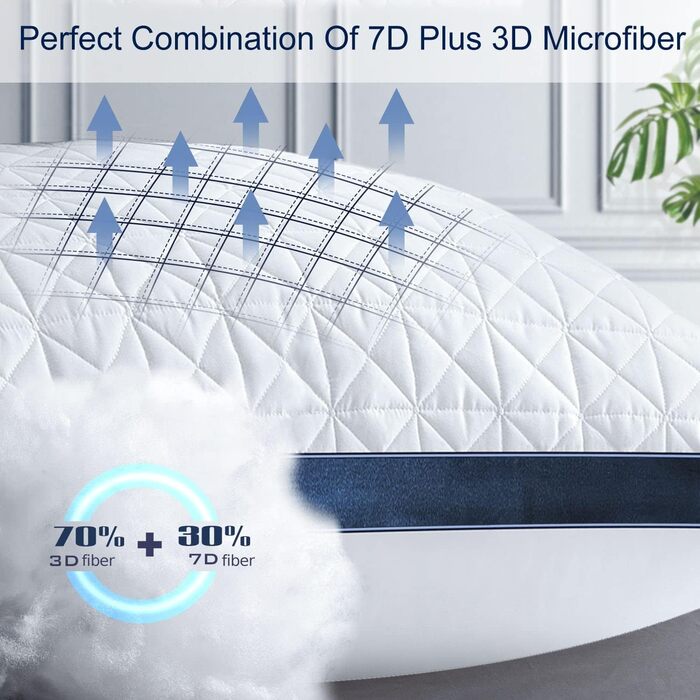 Ортопедичні подушки для сну 40x80 см, 2 шт. для тих, хто спить на боці, з мікрофібровою начинкою, дихаючі, м'які та підтримують (Темно-синій, 48 x 70 см, 2 шт.)