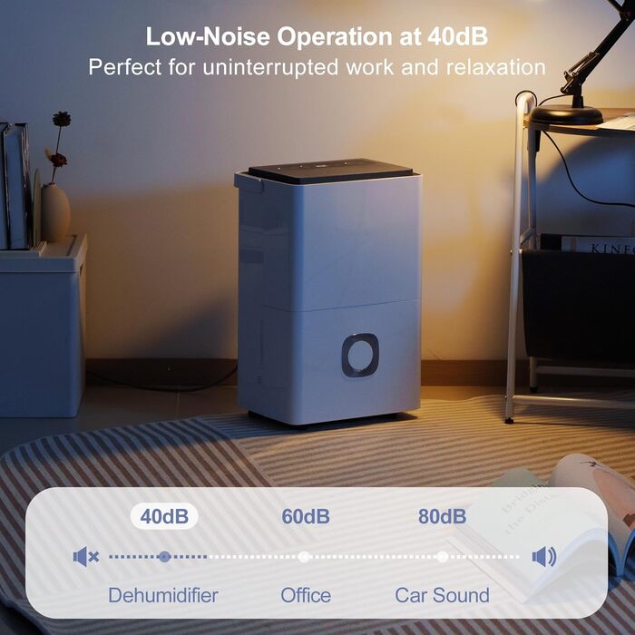 Електричний осушувач повітря з насосом: 80 л/день, компресорний, бак 8 л, повітряний потік 400 м³/год, смарт-гігростат, тихий будівельний осушувач для підвалу/квартири/офісу/ванної кімнати/спальні, чорний & білий (сірий & білий)