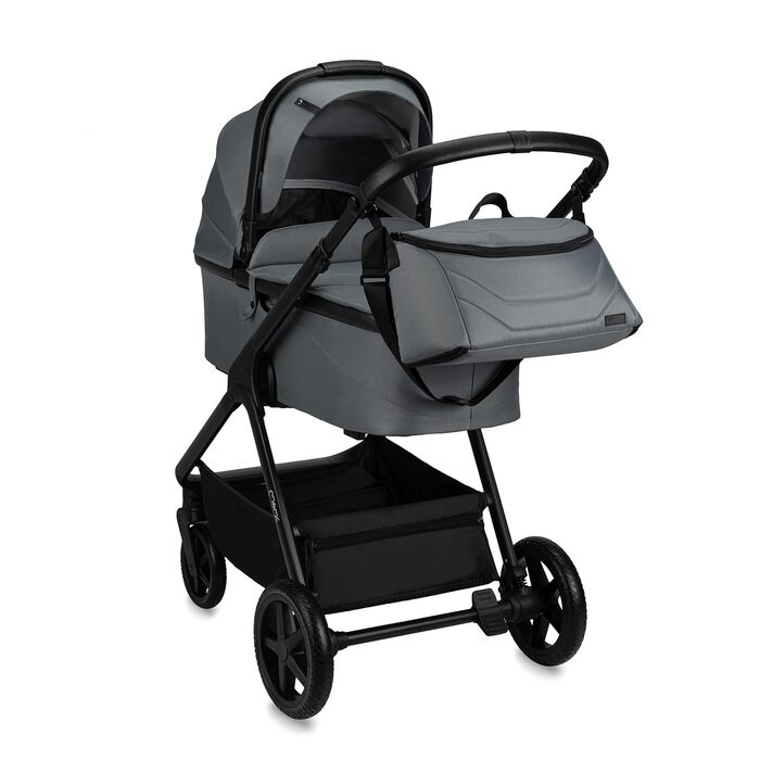 Дитяча коляска MoMi GISELLE 2 в 1 комбінована, сіра, з функцією візка, 5-точкова система безпеки, від народження до 22 кг, з корзиною для покупок, матрацом, дощовиком та пеленатором