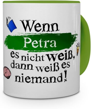 Кружка з іменем Петра - Якщо Петра не знає, то ніхто не знає - Іменна кружка, кавова кружка - Зелена, макс. 60 символів