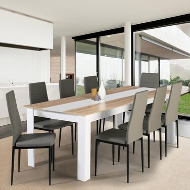 Обідній стіл Georgia прямокутний, на 8 осіб, білий та з імітацією буку, 160 x 90 см