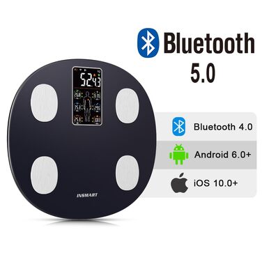 INSMART Розумні ваги для аналізу складу тіла, цифрові ваги з Bluetooth і додатком, вимірювання ваги, ІМТ, жиру, м’язової маси, води, пульсу, білка, BMR, 18 показників