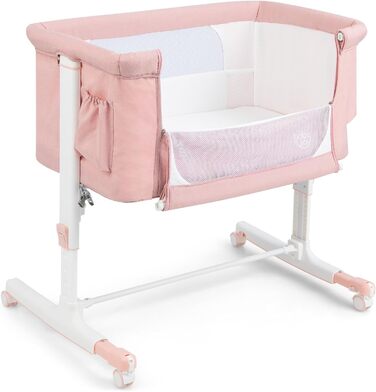 Дитяче ліжко-гойдалка Dreamade 2 в 1 з регулюванням висоти, 86 x 63 см, рожеве, від народження до 9 кг, з матрацом та колесами