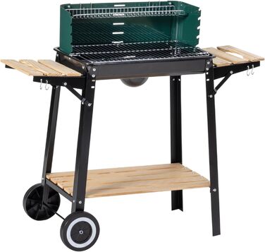 Гриль вугільний на коліщатках ARO, сталь/дерево, 2 решітки, 2 полиці, зелений