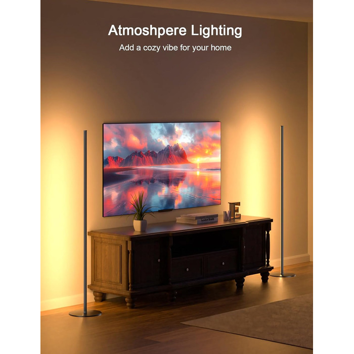 LED торшер для вітальні, білий з пультом ДУ, RGB 16 млн кольорів, синхронізація з музикою, 140 см, кутова лампа для ТБ, спальні, ігрової кімнати