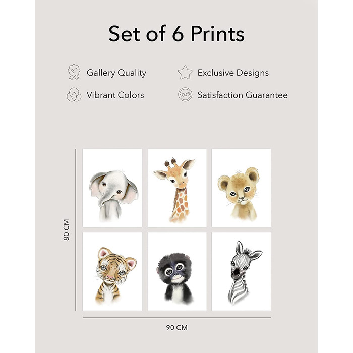 Набір з 6 постерів на стіну для дитячої кімнати Hambient: Африканські тварини, 30x40 см (без рамки)