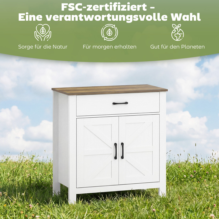 Буфет-шафа для вітальні/кухні в сільському стилі з розсувними дверцятами та регульованими полицями, білий колір