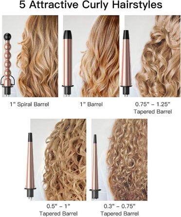 BESTOPE PRO 6-в-1 Локкенштаб: Великі та малі локони, різні насадки, регулювання температури, рукавички (Рожеве золото)