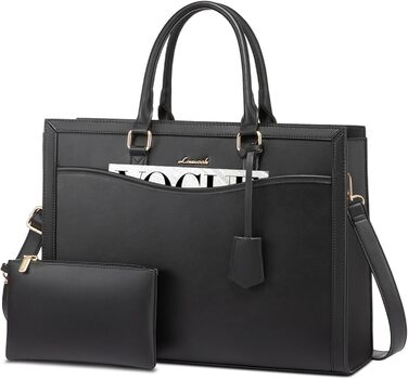 LOVEVOOK Сумка для ноутбука 15.6 дюймів, жіноча, велика, з PU-шкіри, для роботи, навчання, універсальна, чорна