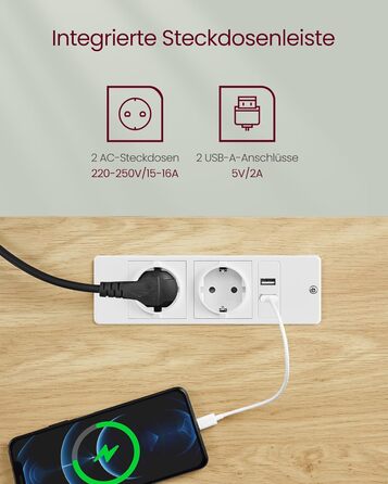 Електричний регульований стіл VASAGLE з пам'яттю висоти, з розетками та ящиком для зберігання, хмаринно-білий + золотий дуб, LSD112W01