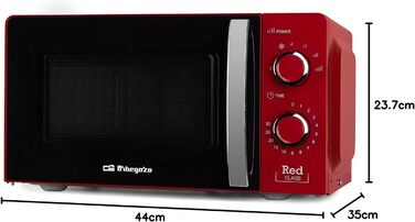 Мікрохвильова піч Orbegozo MI 2121, 20 літрів, 700 Вт, червона - 6 рівнів потужності, таймер, розморожування