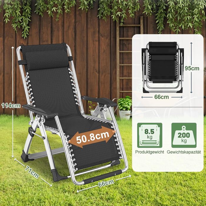 Скромний лежак 200 кг з підголівником, регульований, для дому, балкону, пляжу, басейну (льонові блакитний)