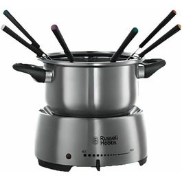 Гриль для раклет Russell Hobbs 8 персон з 8 сковородами та дерев'яним шпателем, 2 грильні поверхні: з натурального каменю з канавкою для соку та антипригарне поворотне рельєфне/тепаньякі покриття, гриль для піци, 26280-56 (Фондю)