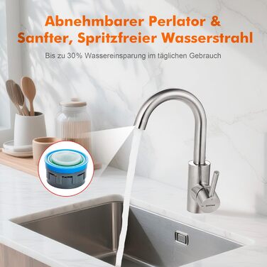 Змішувач для ванної кімнати GRIFEMA, 360° поворотний, однорідний, нержавіюча сталь, 180 мм, холодна та гаряча вода, економія води, проста установка, 3/8″ з'єднання, для гостьового туалету, G1002A сірий