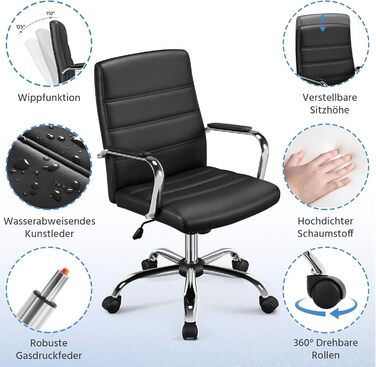 Крісло офісне Yaheetech чорне з підлокітниками, регульоване, на коліщатках для дому/офісу