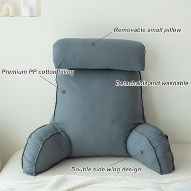 HAOYUES Лежанка для читання в ліжко та диван з підлокітниками та знімною подушкою для шиї. Подушка для читання, підтримка спини, ідеально для читання, роботи та ігор. Розмір: 75×40×55 см