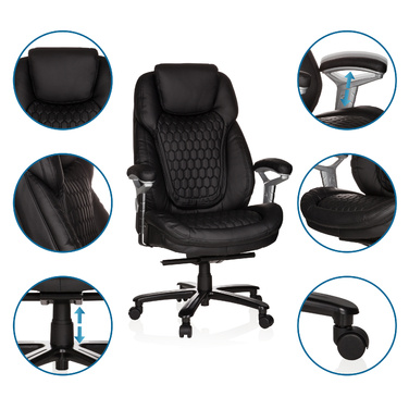 Крісло для шеф-кухаря XXL PULLMANN, штучна шкіра, чорне, hjh OFFICE