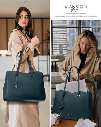 LOVEVOOK Сумка для жінок велика, шопер для ноутбука, сумка для роботи, офісна сумка, з PU шкіри, на плечі, для навчання, тоут-сумка для роботи, бізнесу, університету (15,6 дюймів, темно-зелений)