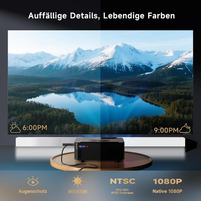 Проектор Beamer для домашнього кінотеатру з Wi-Fi 6 та Bluetooth 5.3, 1080P, 50% Zoom, HDMI/AV/Laptop/iPhone, для використання на вулиці, чорний