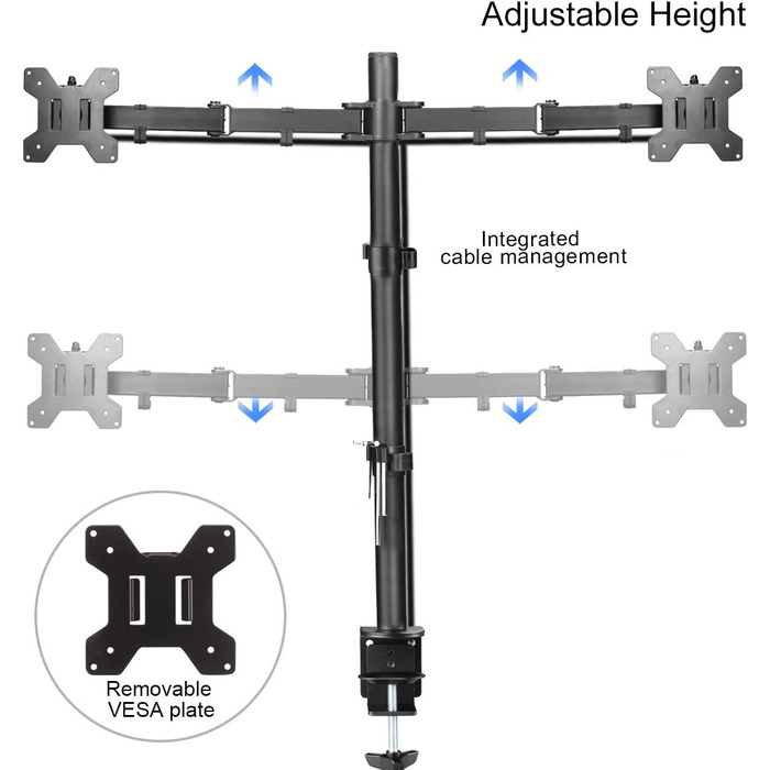 Тримач для монітора на стіл для 2 моніторів, регульована висота 80 см, чорний, MD6842
