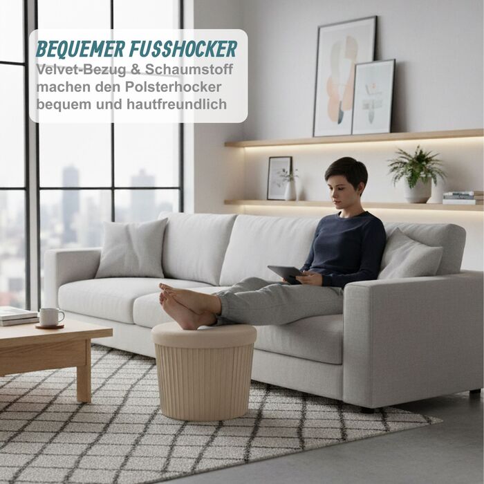 Relaxdays Пуф із оксамиту з об'ємом 30 літрів для зберігання