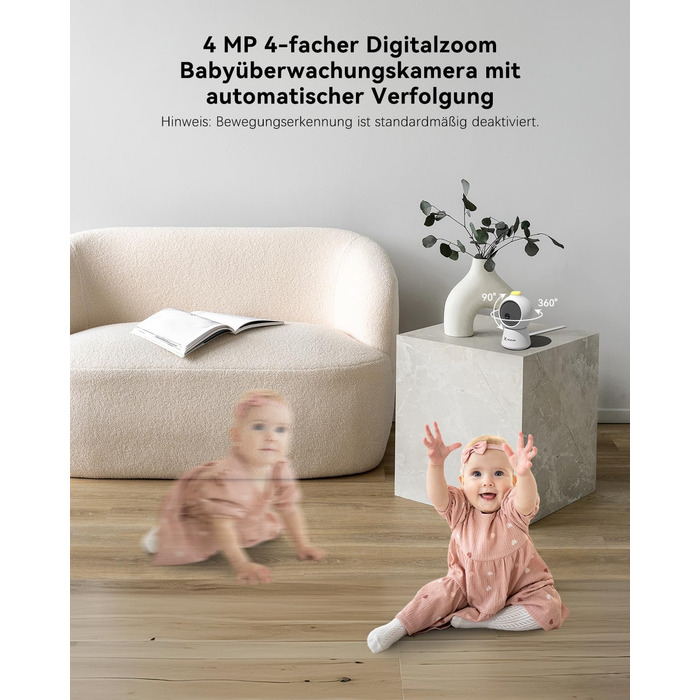 Відеоняня COCOCAM 2K 4MP з камерою та монітором 5 дюймів, Wi-Fi 2.4/5GHz, ШІ-розпізнавання, датчик перекриття обличчя та сну на животі, автотрекінг, ІК нічний зір