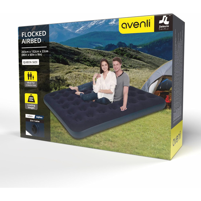 Надувний матрац для кемпінгу та дому AVENLI - 203x152x22 см, для 2 осіб, з м'якою поверхнею
