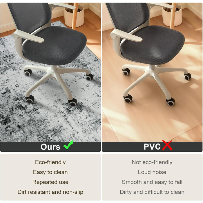 Килимок під стілець для твердої підлоги: захист від подряпин, антиковзання, 120x150 см, чорно-сірий